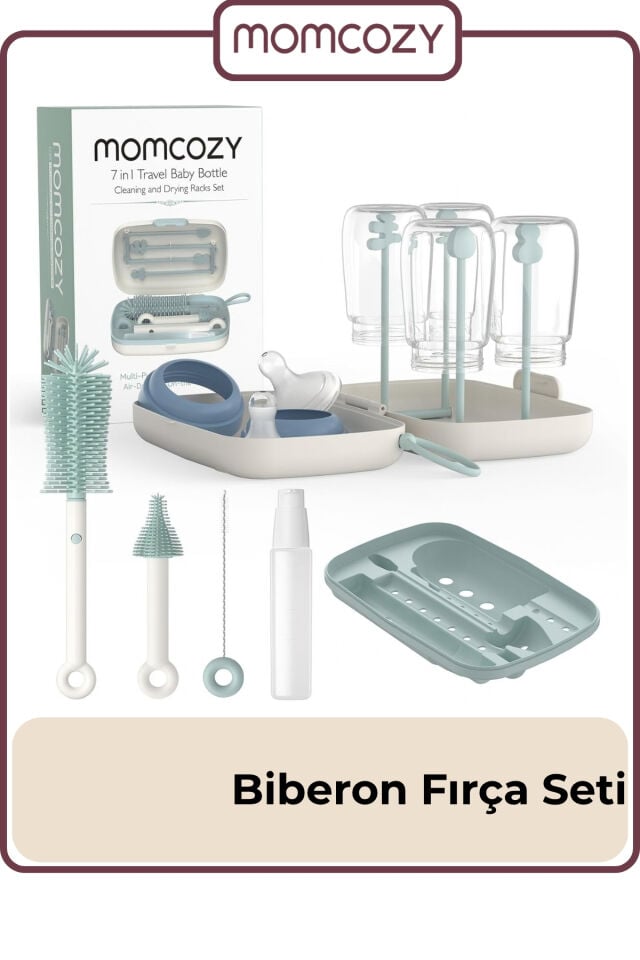 Momcozy Biberon Fırça Seti ( 7’si 1 Arada Bebek Biberonu Fırça Seti ve Kurutma Standı )