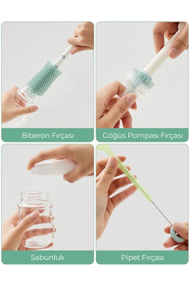Momcozy Biberon Fırça Seti ( 7’si 1 Arada Bebek Biberonu Fırça Seti ve Kurutma Standı )