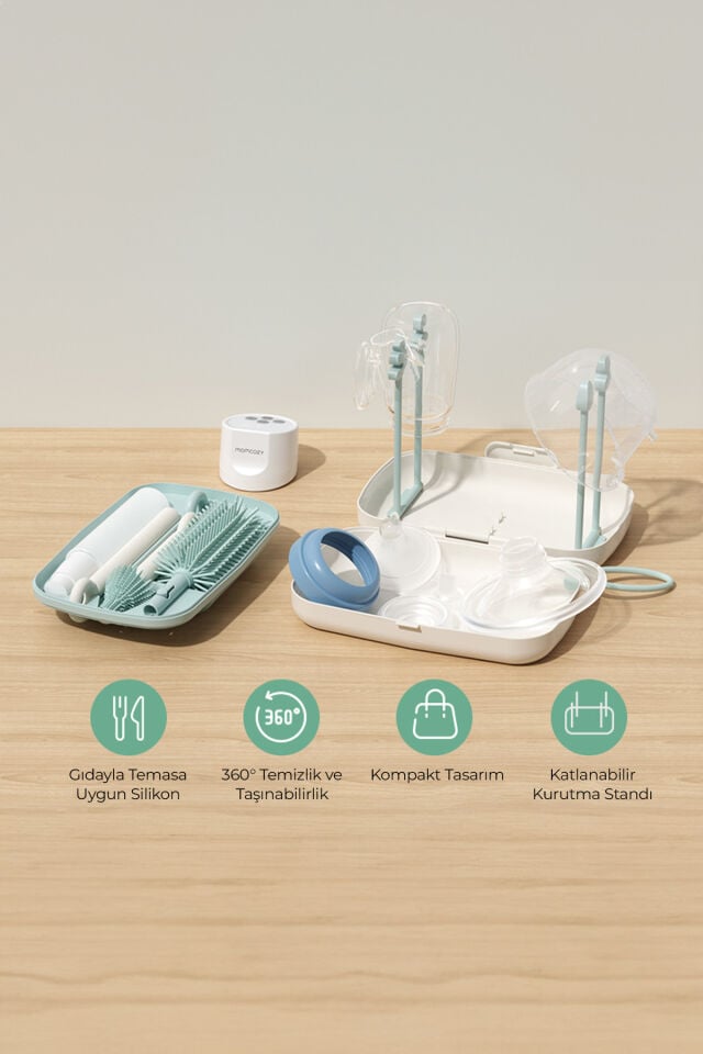 Momcozy Biberon Fırça Seti ( 7’si 1 Arada Bebek Biberonu Fırça Seti ve Kurutma Standı )