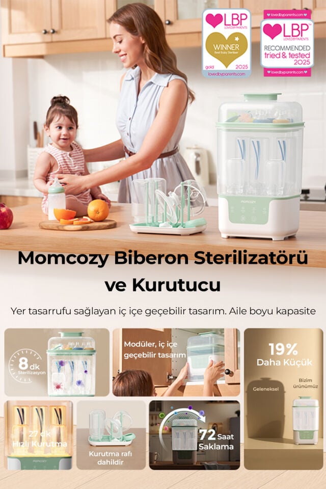 Momcozy Biberon Kurutucu ve Sterilizatörü ( İç İçe Geçen 4’ü 1 Arada Kompakt ve Modüler )